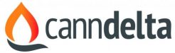A logo for the company Canndelta, a cannabis licensing firm. The logo resembles the flame of a candle. To the right of the flame the wording reads canndelta.