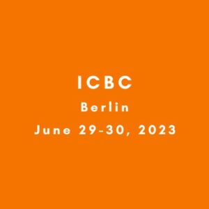 An orange square. Within the orange square is white lettering that reads: ICBC Berlin June 29-30, 2023. ICBC is the International Cannabis Business Conference.