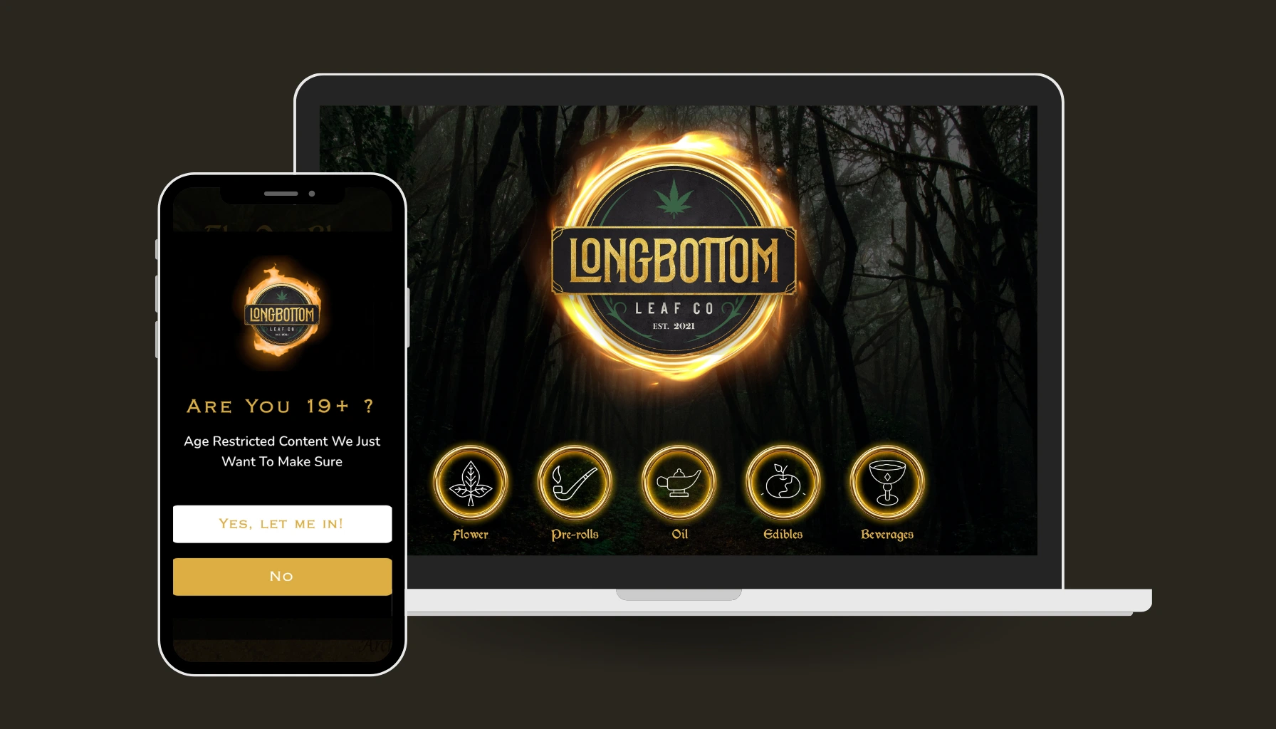 Showing Longbottom leaf website on a mobile and a desktop